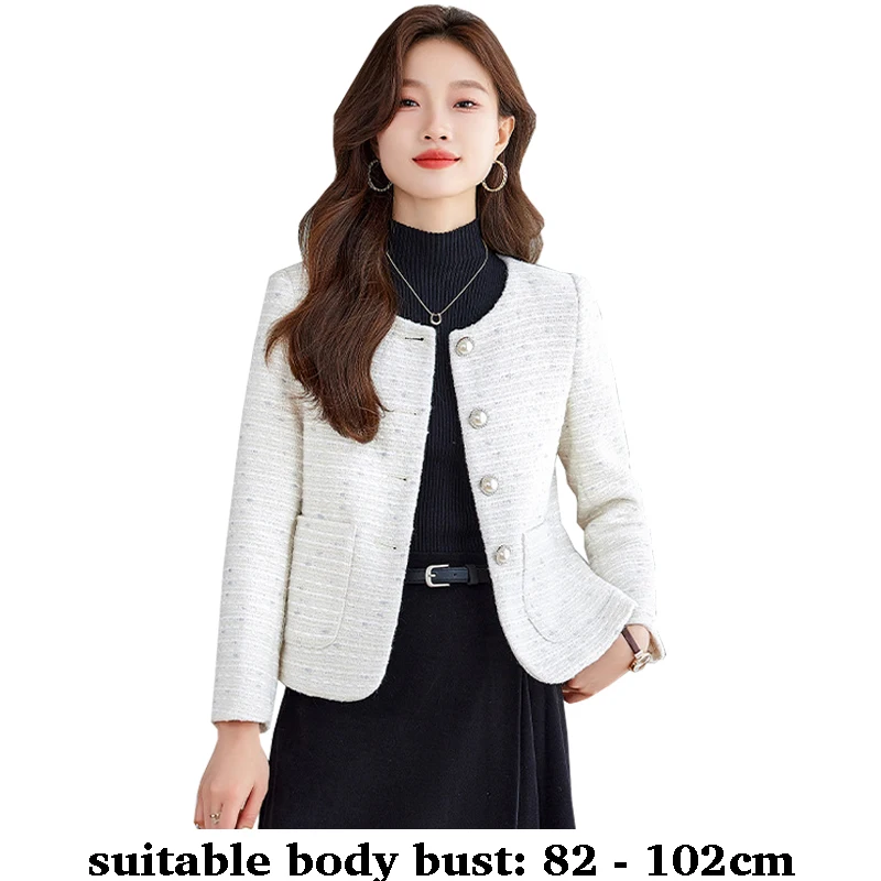 

High quality striped woolen blazer for women single breasted O neck pocket fall winter 2025 elegant fashion clothes white pink