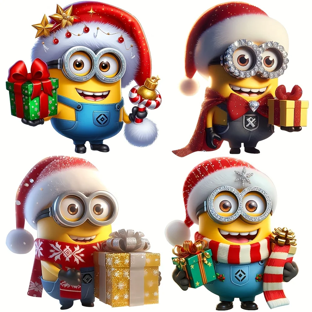 4/8PCS Minions Christmas Tree Ornaments 2D Acrylic Double-Sided Cars Backpacks Keychains for Holiday New Year Christmas Decor