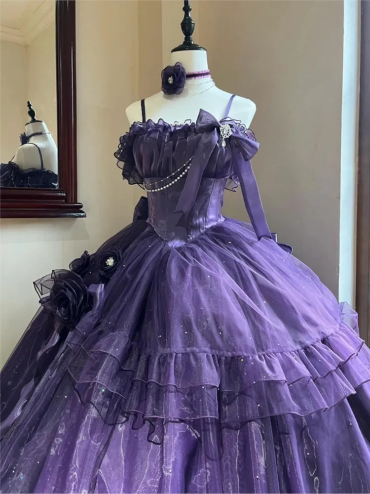 Abito da sposa viola per il giorno degli studenti, per la laurea dell'età, gonfio