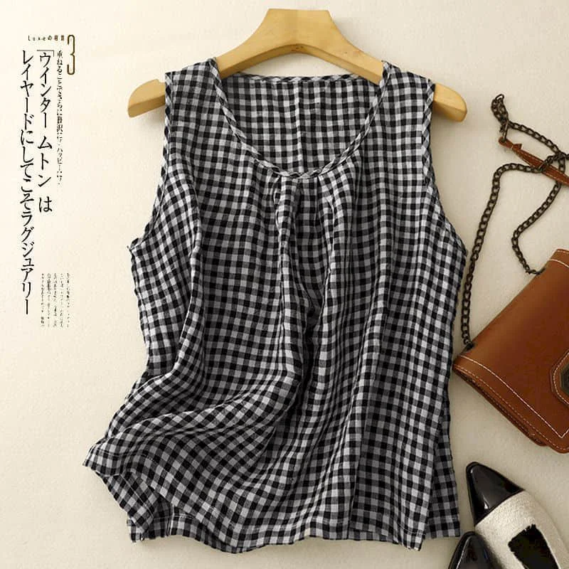 Cotton Linen Vests for Women Summer Minimalism Korean Style Casual Loose Elegant Tanks O-neck Sleeveless T-shirts Women Clothing