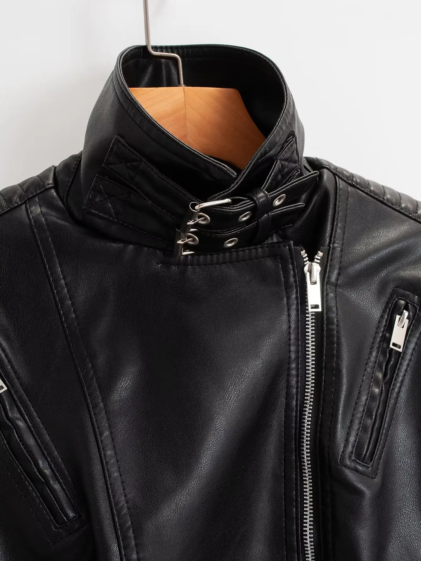 Nieuwe Collectie 2022 Herfst Winter Pu Faux Lederen Jassen Vrouwen Lange Mouw Rits Slanke Motor Biker Leren Jas Vrouwelijke Uitloper top