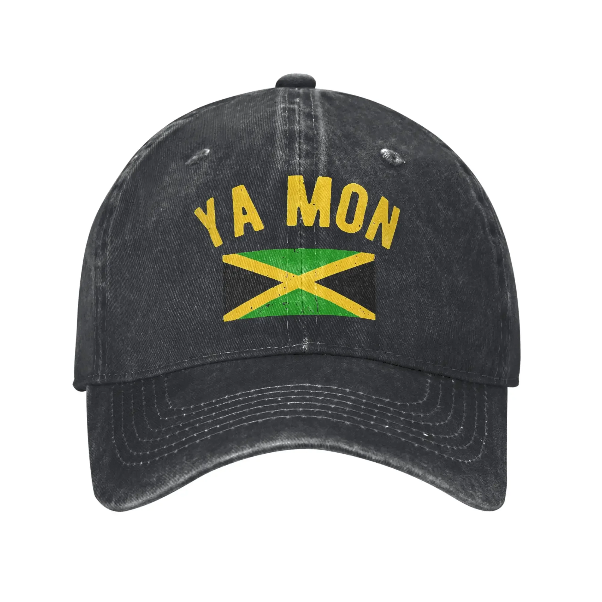 Men Women Ya Mon Jamaica Slang Funny Jamaican Phrase Print Hats Casual Distressed Washed Baseball Cap Adjustable