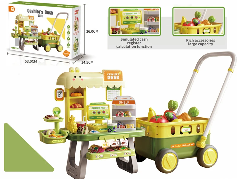Carro de compras de frutas de supermercado de simulación, juego de casa de juegos con comida, carrito para niños, juego de juguetes educativos para niños, regalos para chico