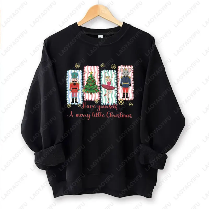 크리스마스 넛크래커 발레 유니섹스 풀오버 마법의 넛크래커 프린트 후드티 빈티지 발레 넛크래커 그래픽 스웨트셔츠