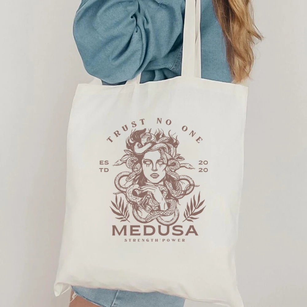 Medusa Canvas Bag Greek Culture Greek Mythology Greek Goddess tote bag Snake Patterned Shopping Bag Witchy Feminism Shoulder Bag