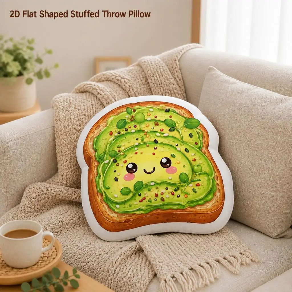Cute Avocado Toast Kawaii Breakfast Healthy Food Plush Pillow Cushion Irregular Stuffed Throw Pillow Home Decor Gift Sofa Bed