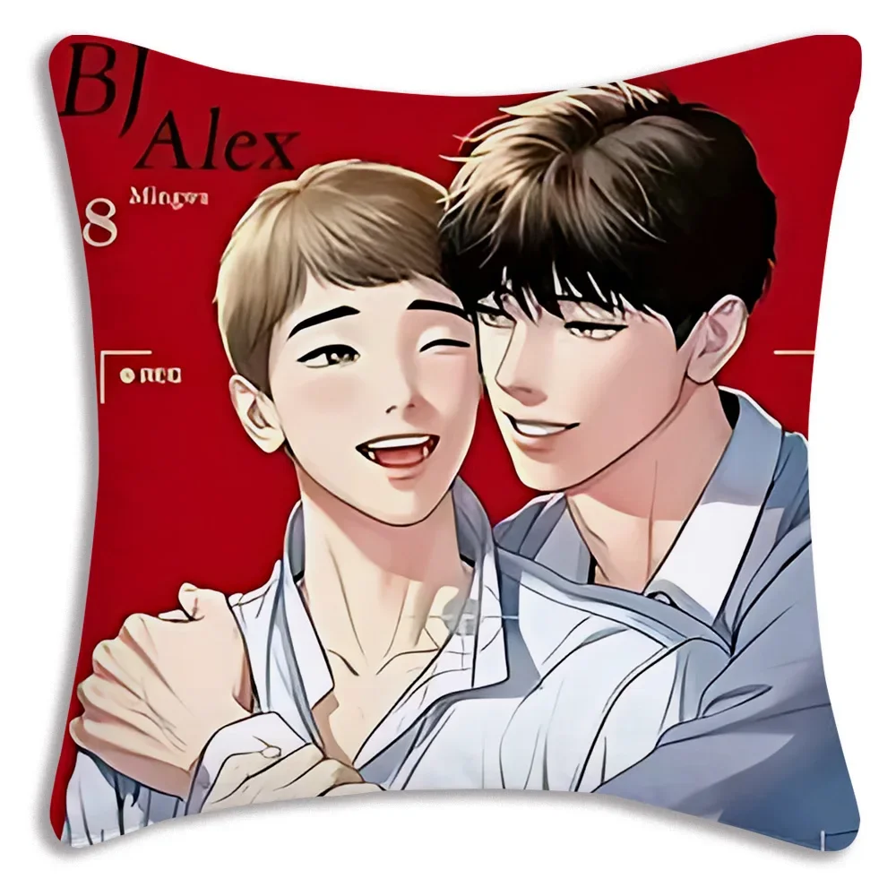 BJ Alex Boys Love Anime Pillow Covers Cartoon Sofa Decorative Home Double-sided Printing Short Plush Cute Cushion Cover