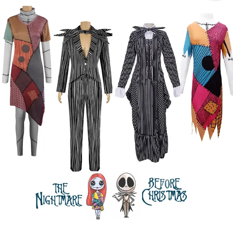Disfraz de Sally de Halloween para mujer, disfraz de película de pesadilla antes de Navidad, traje de Jack Skelington, uniforme, novedad de 2023
