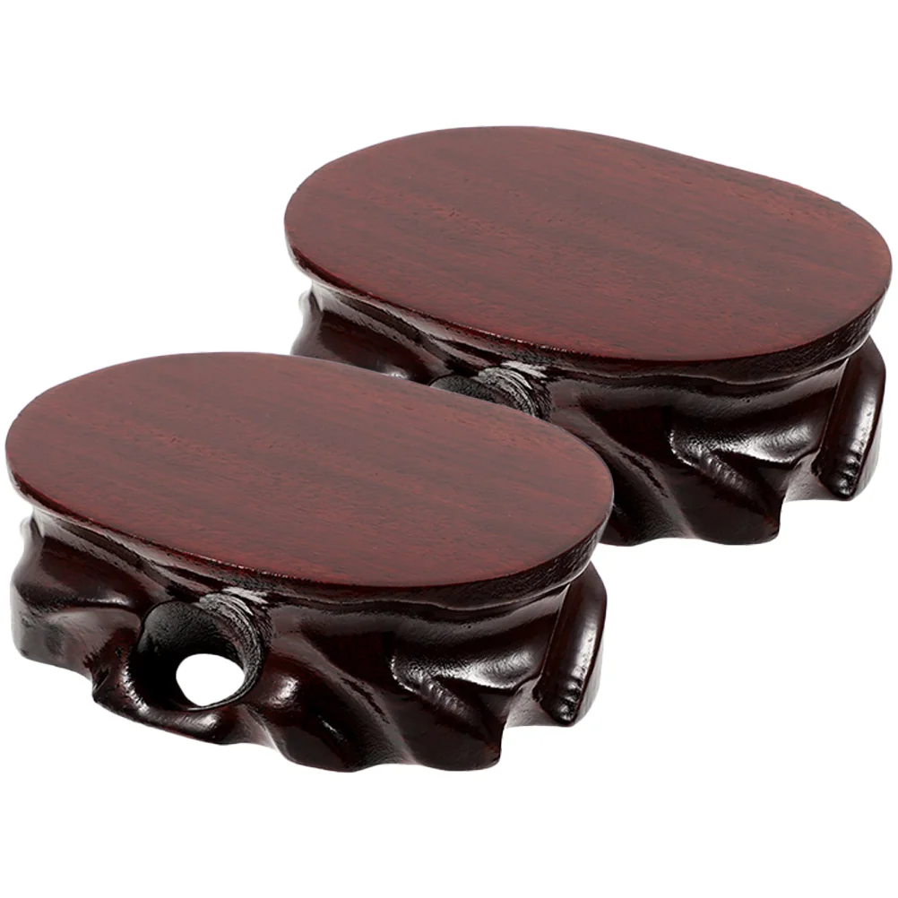 

2 Pcs Solid Wood and Rare Stones Small Statue Stand Vase Base Buddha Holder Teapot Display