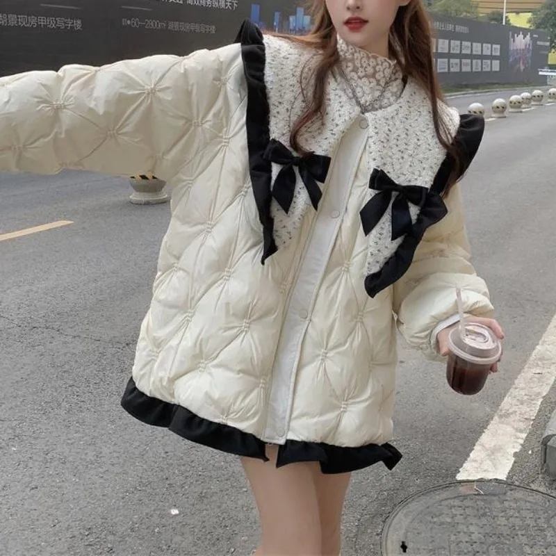 Doll Collar Small Fragrance Jacket 2024 New Winter Down Cotton Button Loose Padded Coat Female Thickening Warm Puffer Parkas