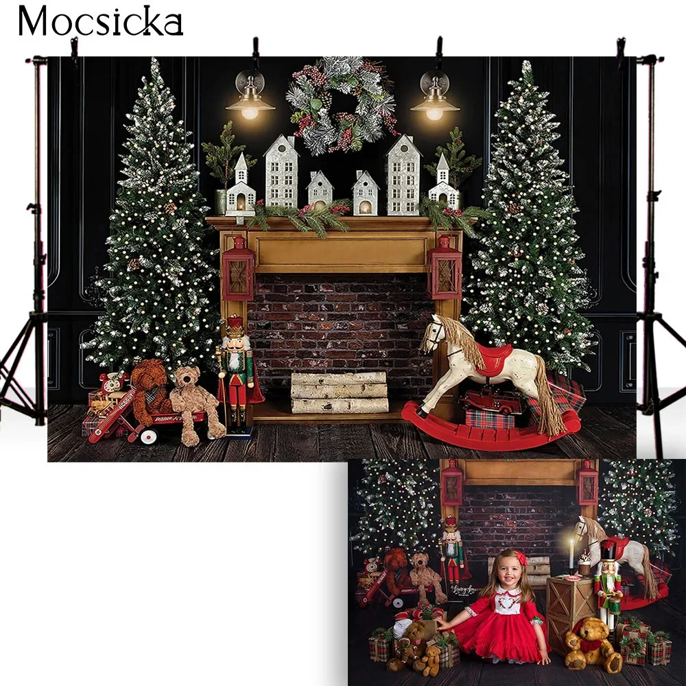 Giáng Sinh Phông Nền Chụp Ảnh Lò Sưởi X-Mas Trang Trí Sơ Sinh Chân Dung Nền Cho Studio Ảnh Giáng Sinh Lưng Thả