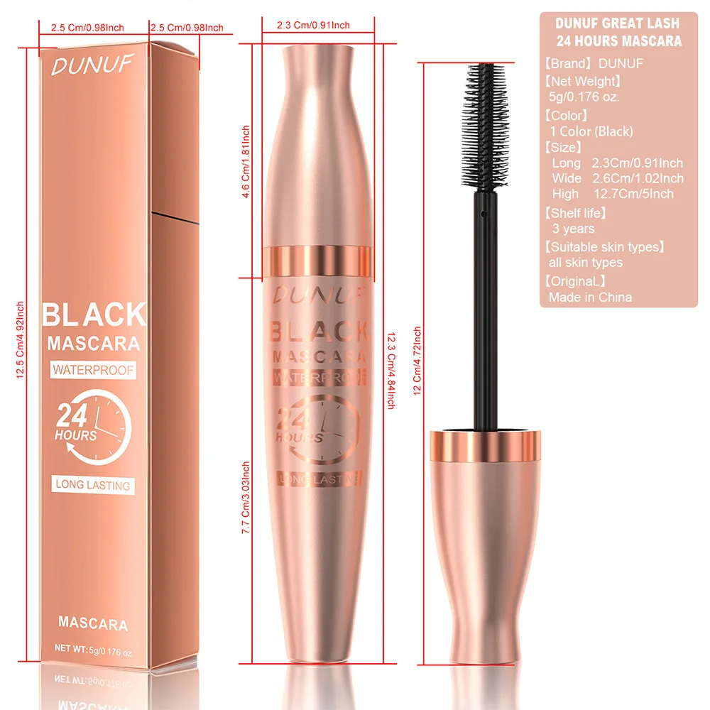 Mascara noir 24H, imperméable, résistant aux taches, volumateur, allongeant, effet bouclé, tenue toute la journée pour les yeux sensibles, look quotidien