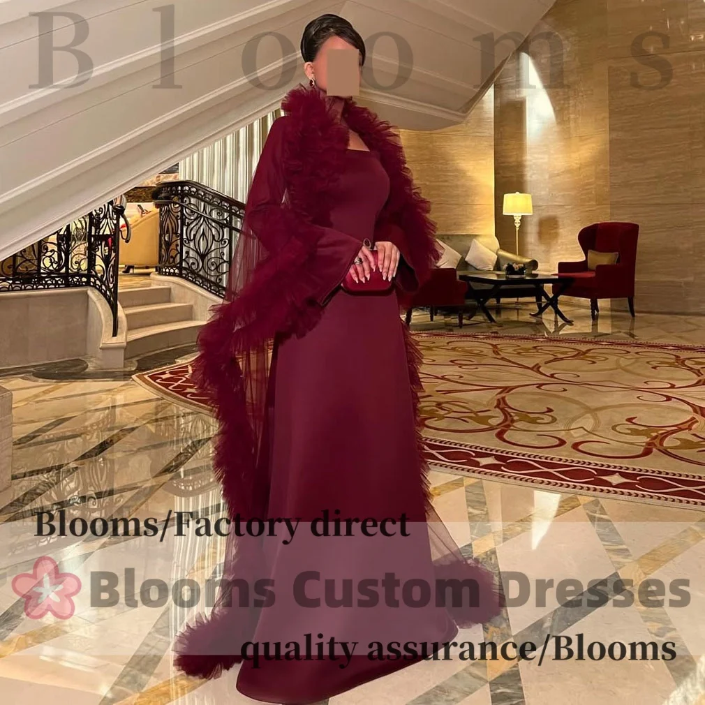 

Customized Luxury Sheer Tulle Cape Prom Gown Square Neck A-line Train Evening Dresses 2026 Fabulous Party Dress