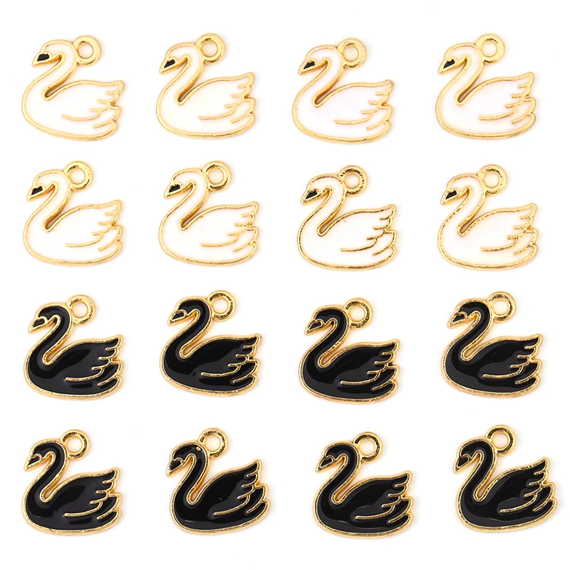 

15Pcs15*14MM Metal Enamel Black and White Swan Charm Cute Zinc Alloy Necklace Earrings DIY Jewelry Making Supplies Accessories