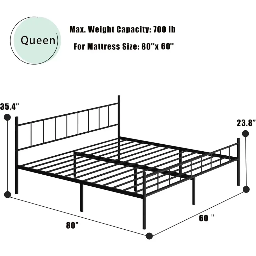 Estrutura de cama queen size de 14 espaços, estrutura de cama de plataforma de metal clássica-base de colchão, suporte de ripas de aço, armazenamento sob a cama, sem caixa