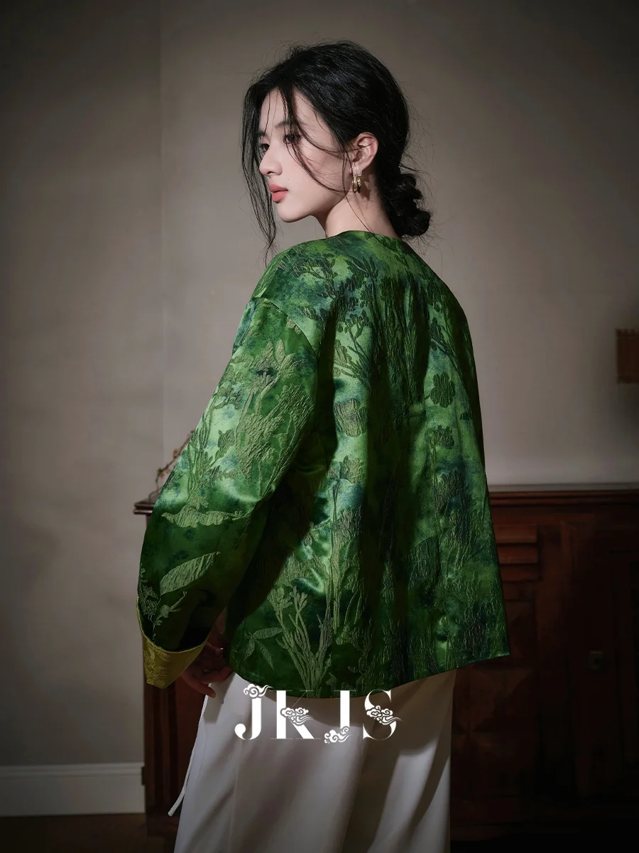 

Новая китайская женская куртка с длинными рукавами, двусторонняя, с бамбуковыми пуговицами, текстурной вышивкой, в национальном стиле