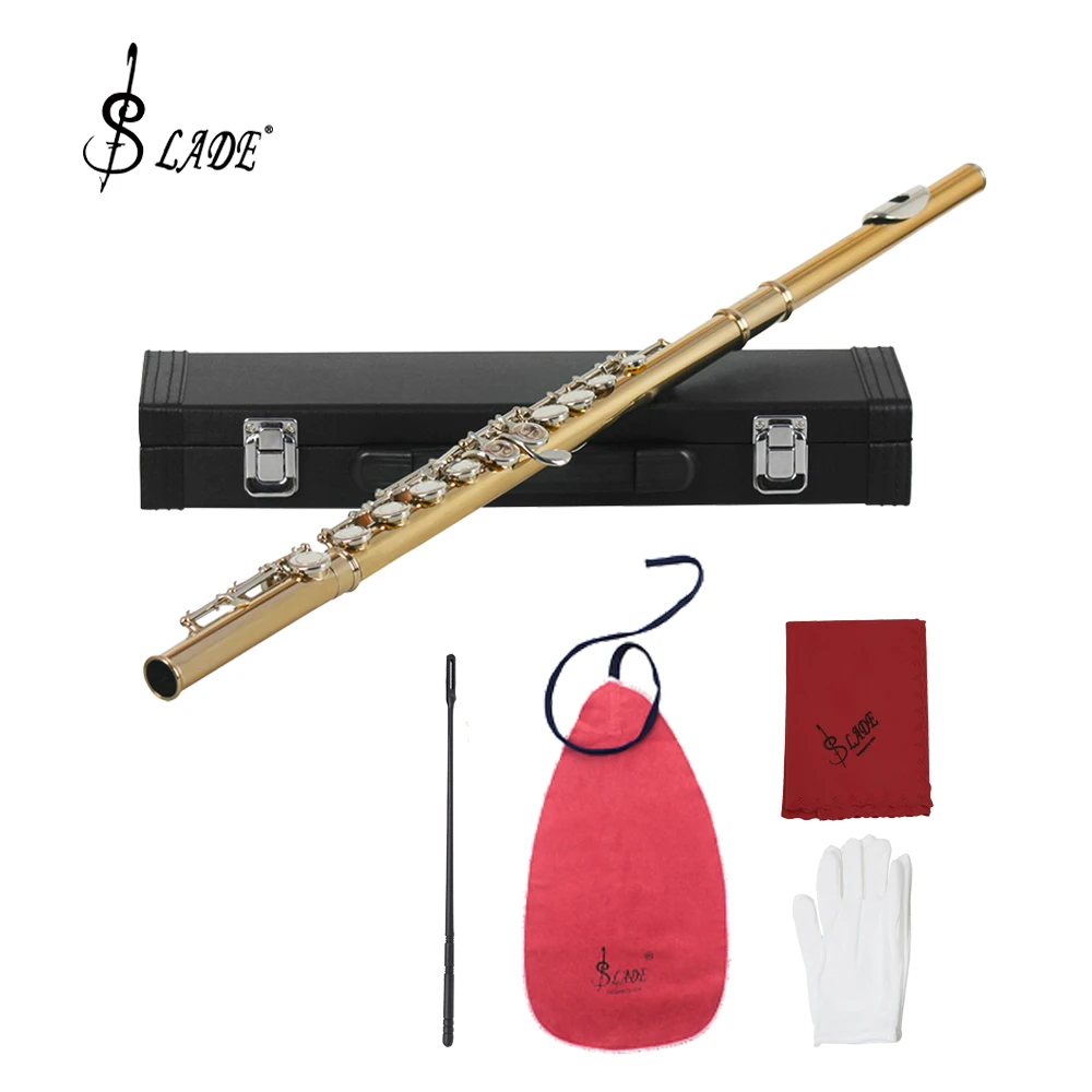 

SLADE Professional Flute 16 Holes Metal C Key Flute Concert Flute with Case Cleaning Cloth Gloves Music Instrument Accessories