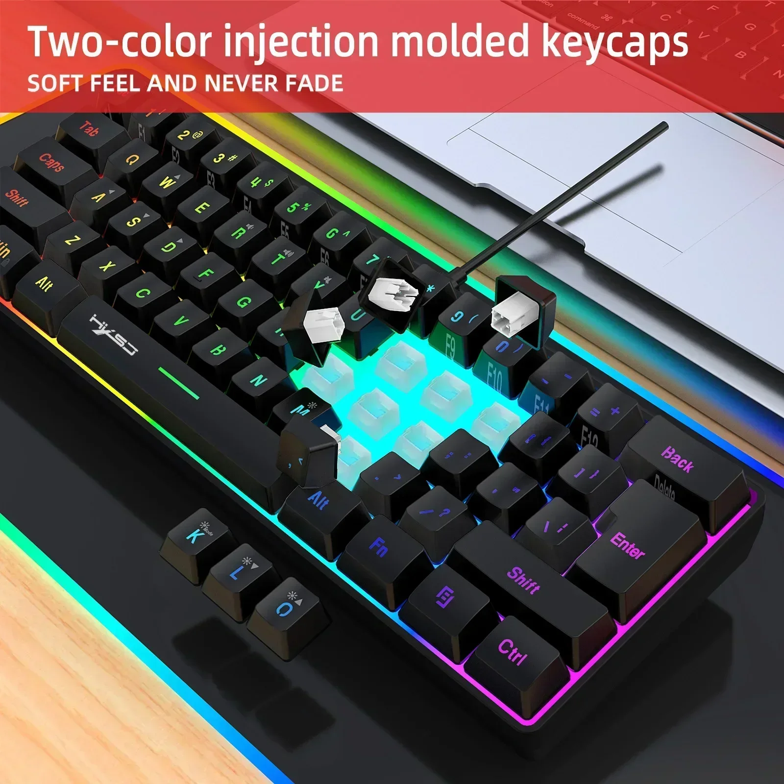 61 Keys RGB Backlit Business Keyboard Wired Mini Ergonomic Magic Keyboard For PC Computer Gamer Mechanical Feel Gaming Keyboard