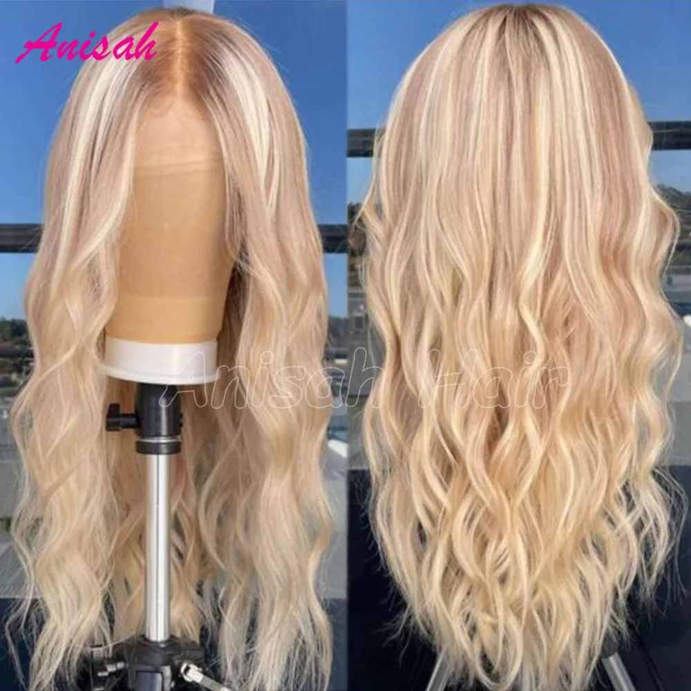 

Ombre Blonde 13X6 13X4 Transparent Lace Frontal Wig Preplucked Highlight Ash Blonde Human Hair Lace Front Wig for Women