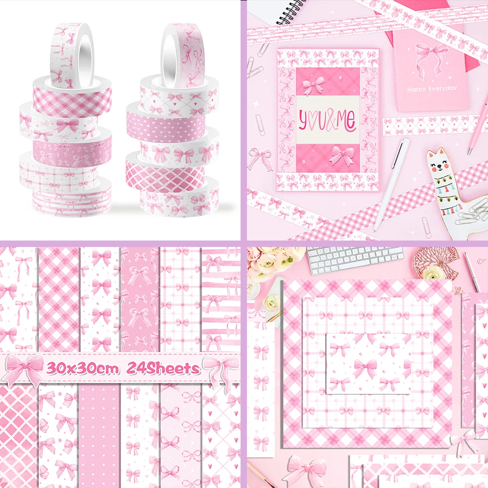 Ruban Washi sur le thème du nœud papillon rose et papier pour Scrapbooking, décor d'album Photo, fabrication de cartes, Scrapbook, Origami, arrière-plan artistique, bricolage artisanal