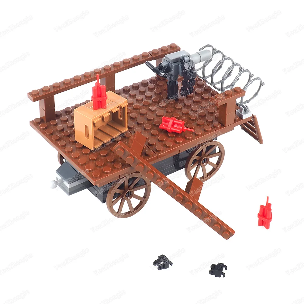 트랙 무장 나무 자동차 빌딩 블록 조립 MOC 피규어 블록 세계 기차 연결 카트 운송 모델 선물 소년 장난감