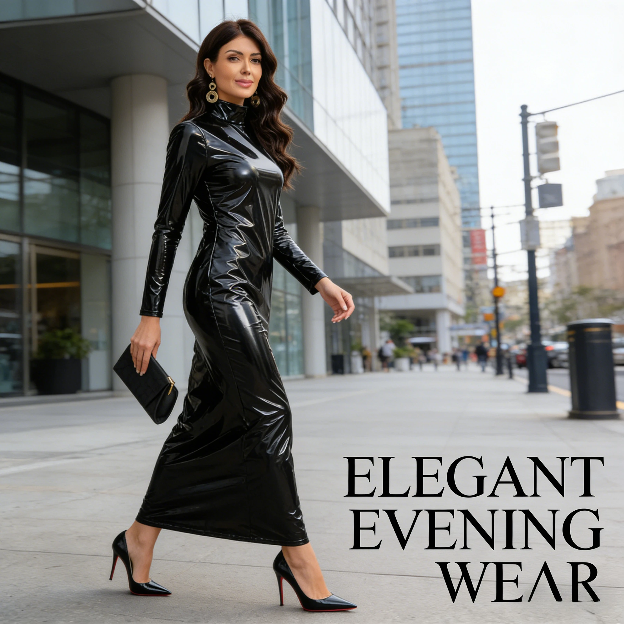 

High Waist PU Mirror Leather Dress European American Womens Fashion Bodycon Dress Slim Fit Party Night Out Elegant Short Dresses