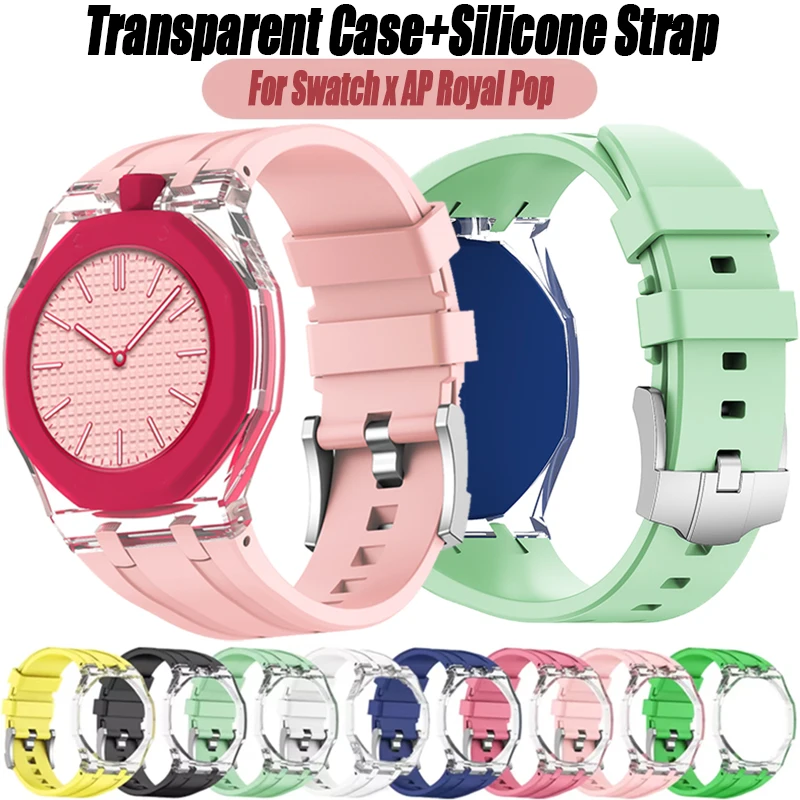 Transparent Case+Liquid Silicone Strap For Swatch x AP Royal Pop Watch Luxury High Modification Bracelet Band For Royal Pop Belt