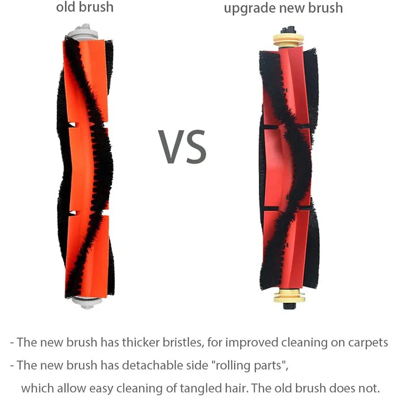 2 pak sikat utama suku cadang pengganti untuk Roborock - S6,S5, S5 Max, aksesori sikat yang dapat dilepas mudah dibersihkan