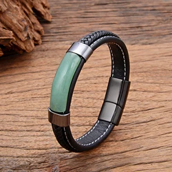 Natural Tiger Eye Pink Crystal Bracelets for Men and Women, Round Leather Bangles, Stainless Steel Wrist Jewelry, Luxury Fashion
