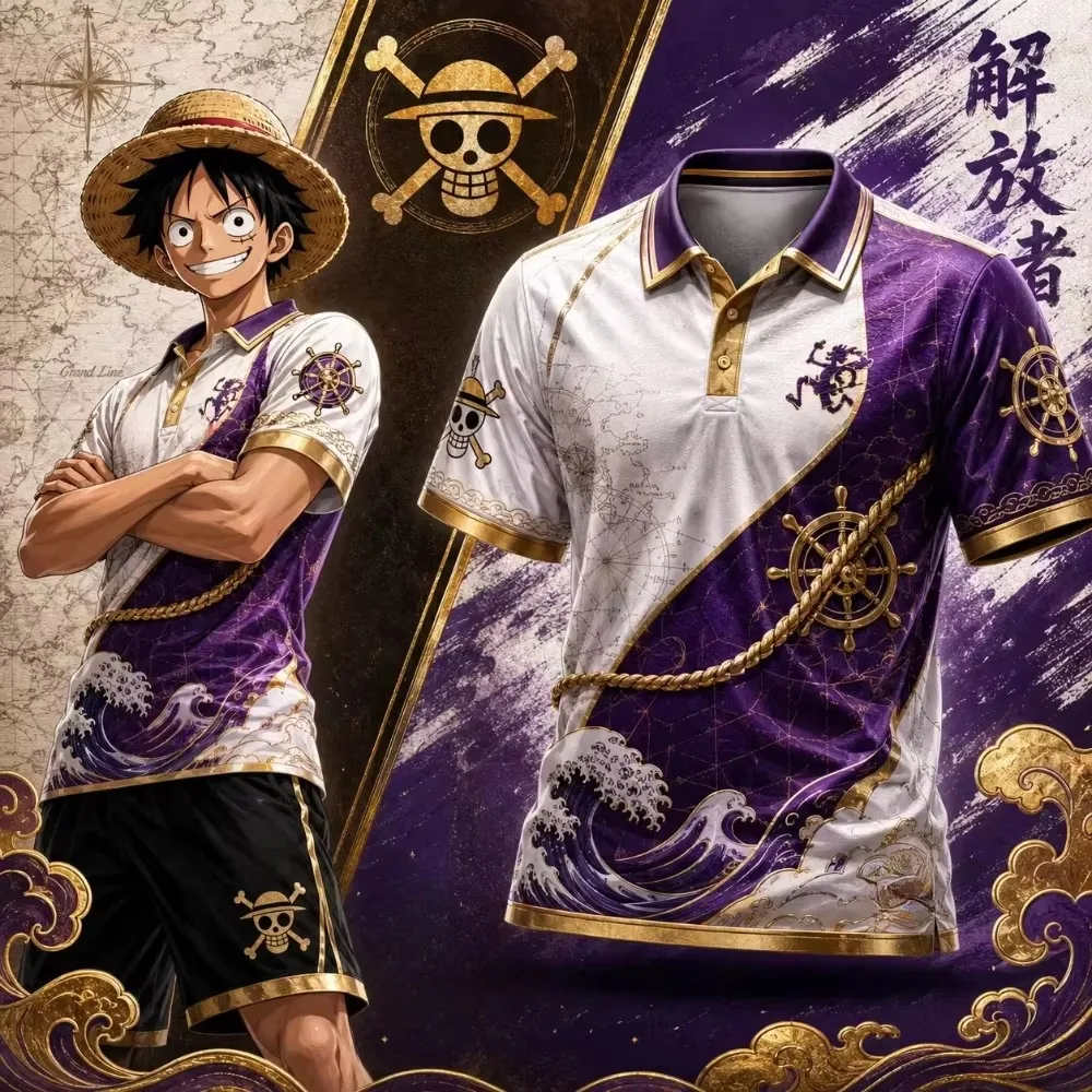 Summer New Special Edition ONE PIECE Luffy Short Sleeve Collar Business Polo Shirt Men's Women's T-shirt Oversized Sports Jersey