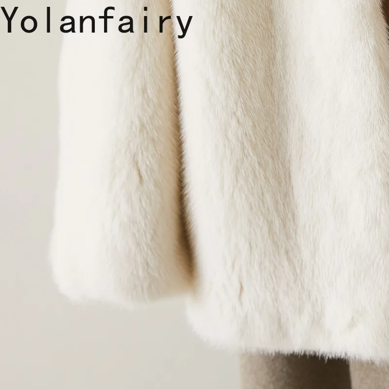 معطف فرو طبيعي للنساء من YOLANFAIRY لفصلي الخريف والشتاء، جاكيت من فرو المنك الأصلي بياقة عالية، معاطف فرو حقيقي للسيدات