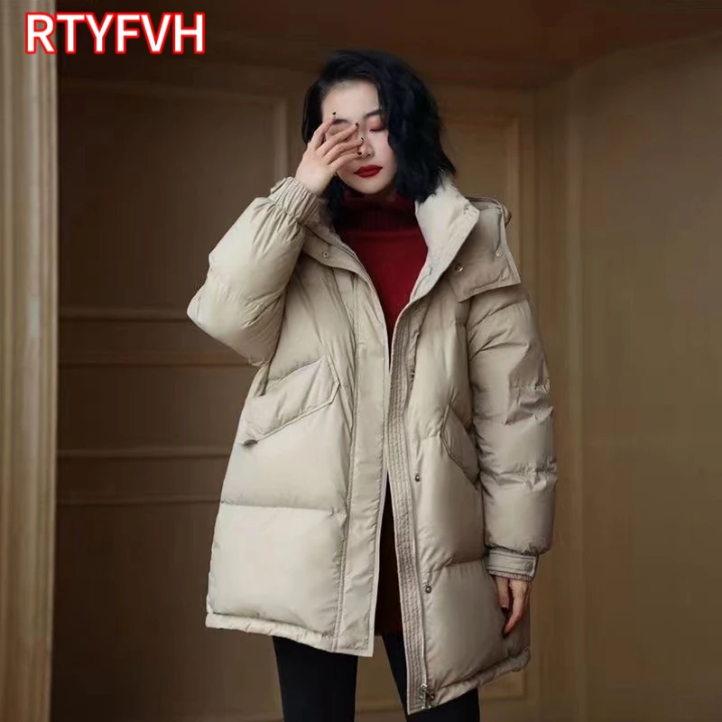 Jaket hoodie kasual untuk wanita, jaket parka musim dingin bagian tebal model Korea hangat kasual 2024