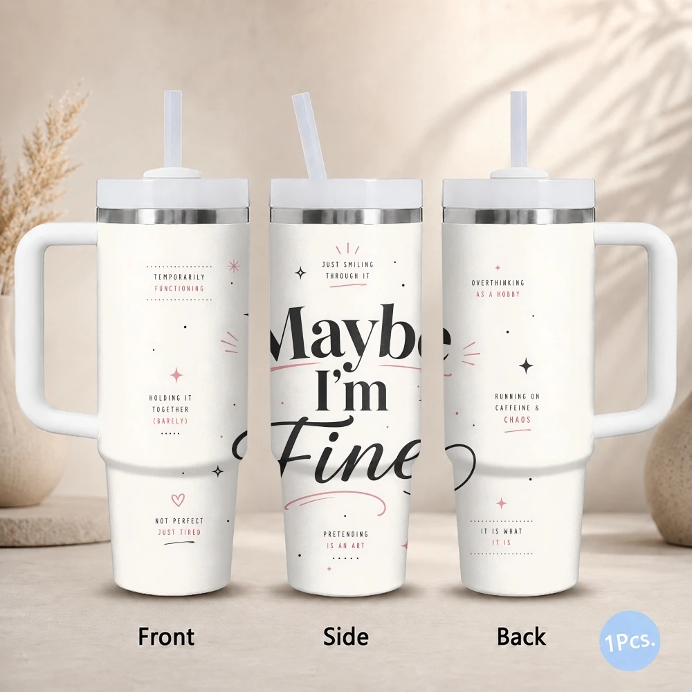 Funny Modern Minimal Mood Text Sassy Quote Vacuum Flasks 40oz Stainless Steel Insulated Tumbler Straw Leakproof Travel Mug