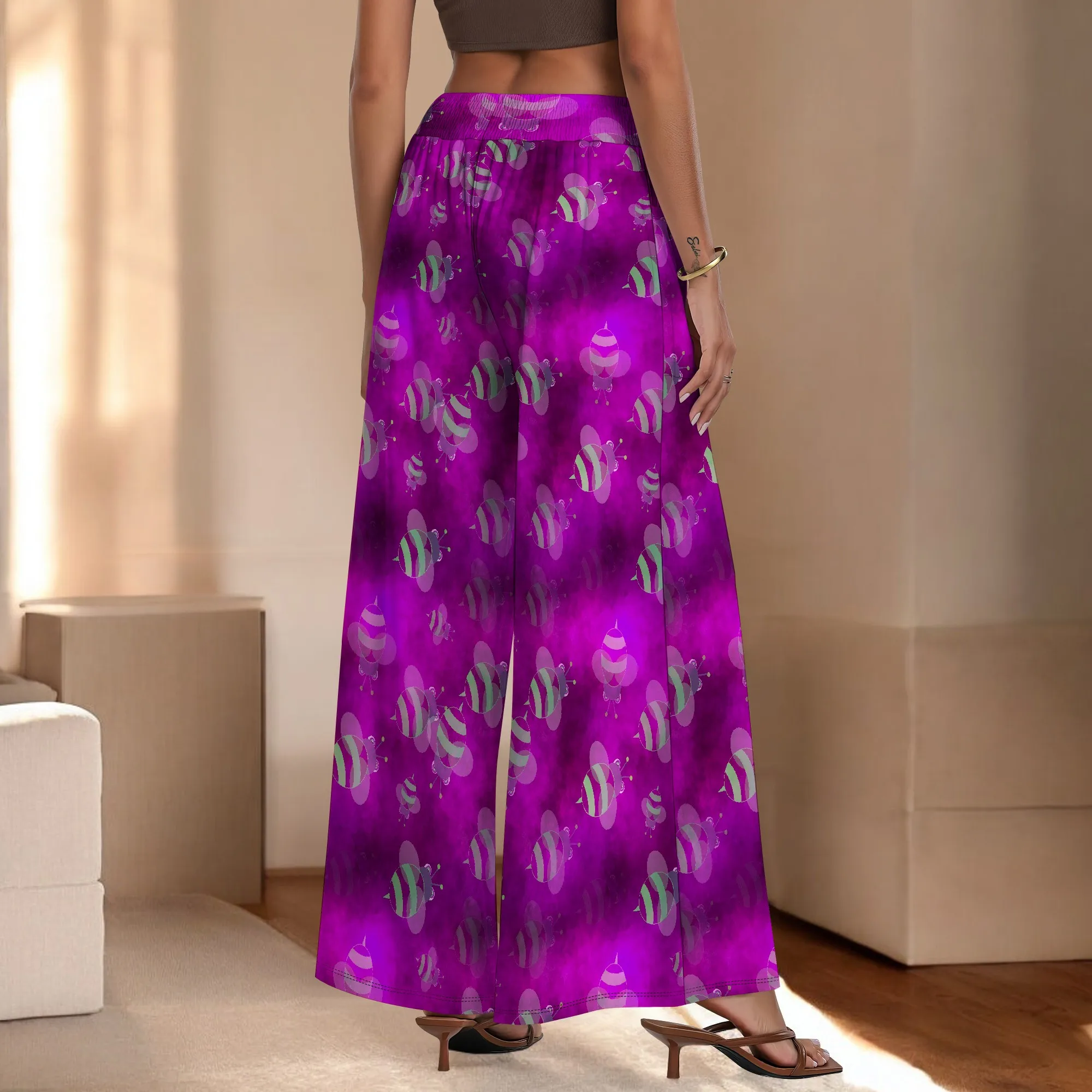 Pantalones de pierna ancha para mujer con bolsillos, diseño de abeja cómodo e informal para todas las estaciones, para fiesta de compras en casa
