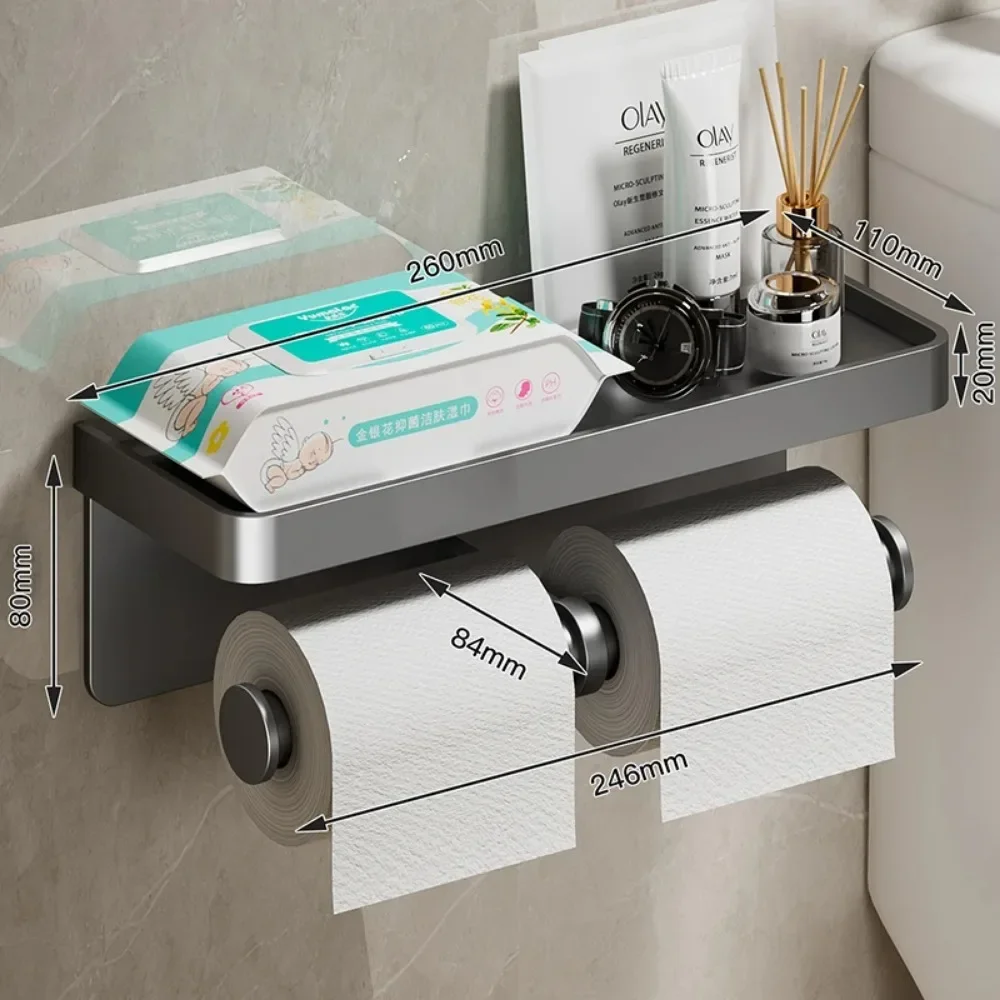Aluminum Alloy Toilet Paper Holder Bathroom Wall Mount WC Paper Phone Holder Shelf Towel Roll shelf Accessories