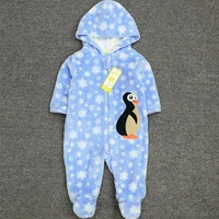 Clearance 1Pc 12M Cartoon Penguin Snowflake Long Sleeve Winter Flannel Unisex Baby Hooded Footed Romper