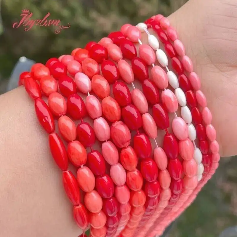 Natural Oval Coral Stone Beads For Necklace Bracelets Earring Jewelry Making Spacer Strand 15\