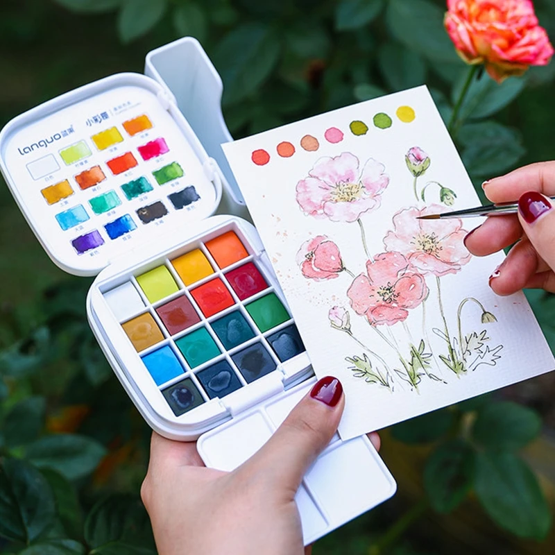 96BA 16-Farben-Reise-Aquarellpalette mit Mischschale und Pinsel für Kunstmalerei – Detail 1