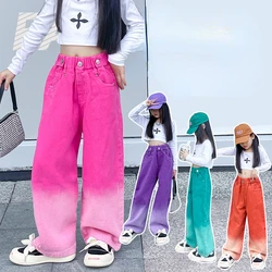 Girls' Pants Spring and Autumn Clothing Children's Jeans 2023 New Medium and Big Children Girls' Western Style Leisure Wide Leg