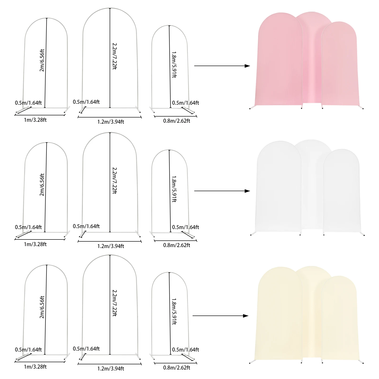 Casamento Arch Capa e Backdrop Stand Set, 3pcs