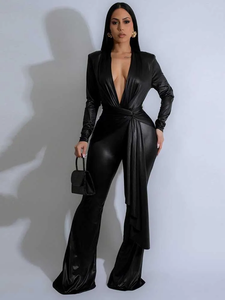 Jumpsuits Women Fashion Party Jumpsuit Deep V Neck Spring Jumpsuit Chic and Sexy Full Length Jumpsuits Wholesale Dropshipping