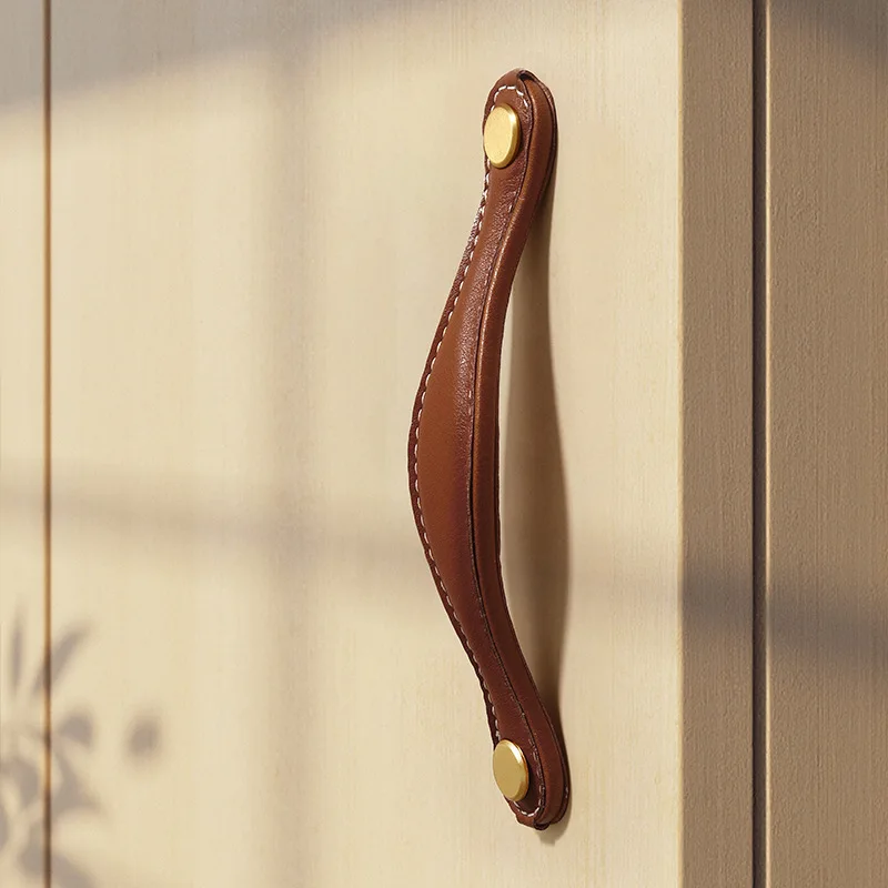 Soft Anti-Collision Leather Handle Single Hole Drawer Pull Creative Leather Cabinet Knob for Wardrobe Cupboard Furniture Hardwar