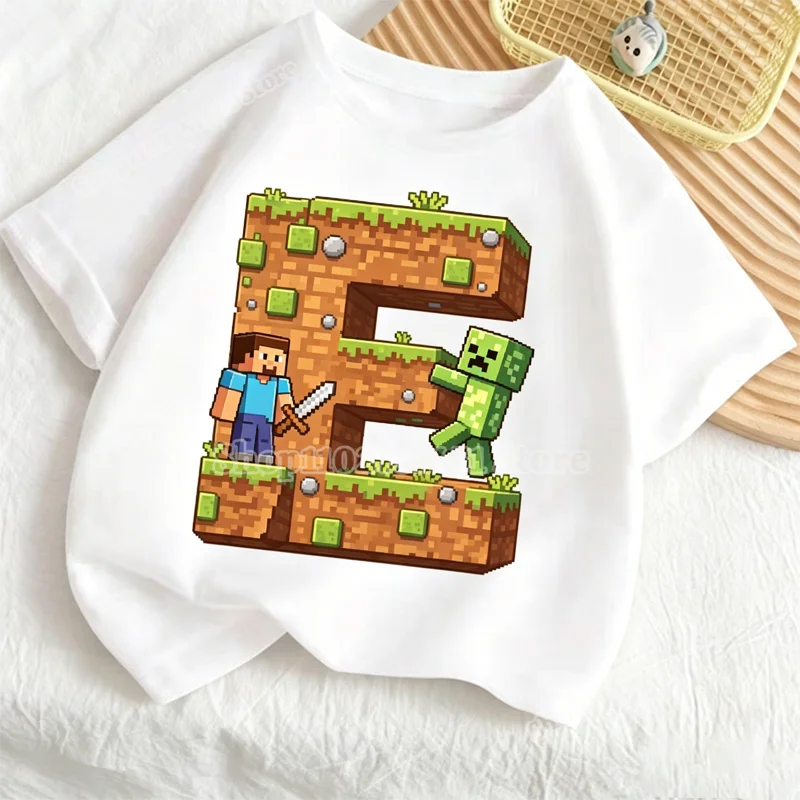 Футболка-game-miner-crafts-pixel-с-короткими-рукавами-для-детей-топы-с-буквами-алфавита-a-i-повседневная-летняя-детская-одежда-для-мальчиков-и-девочек