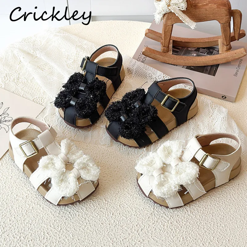 

Fashion Bow Girls Sandals Summer Solid PU Leather Sandals For Children Toddler Hook Loop Soft Beach Kids Princess Shoes