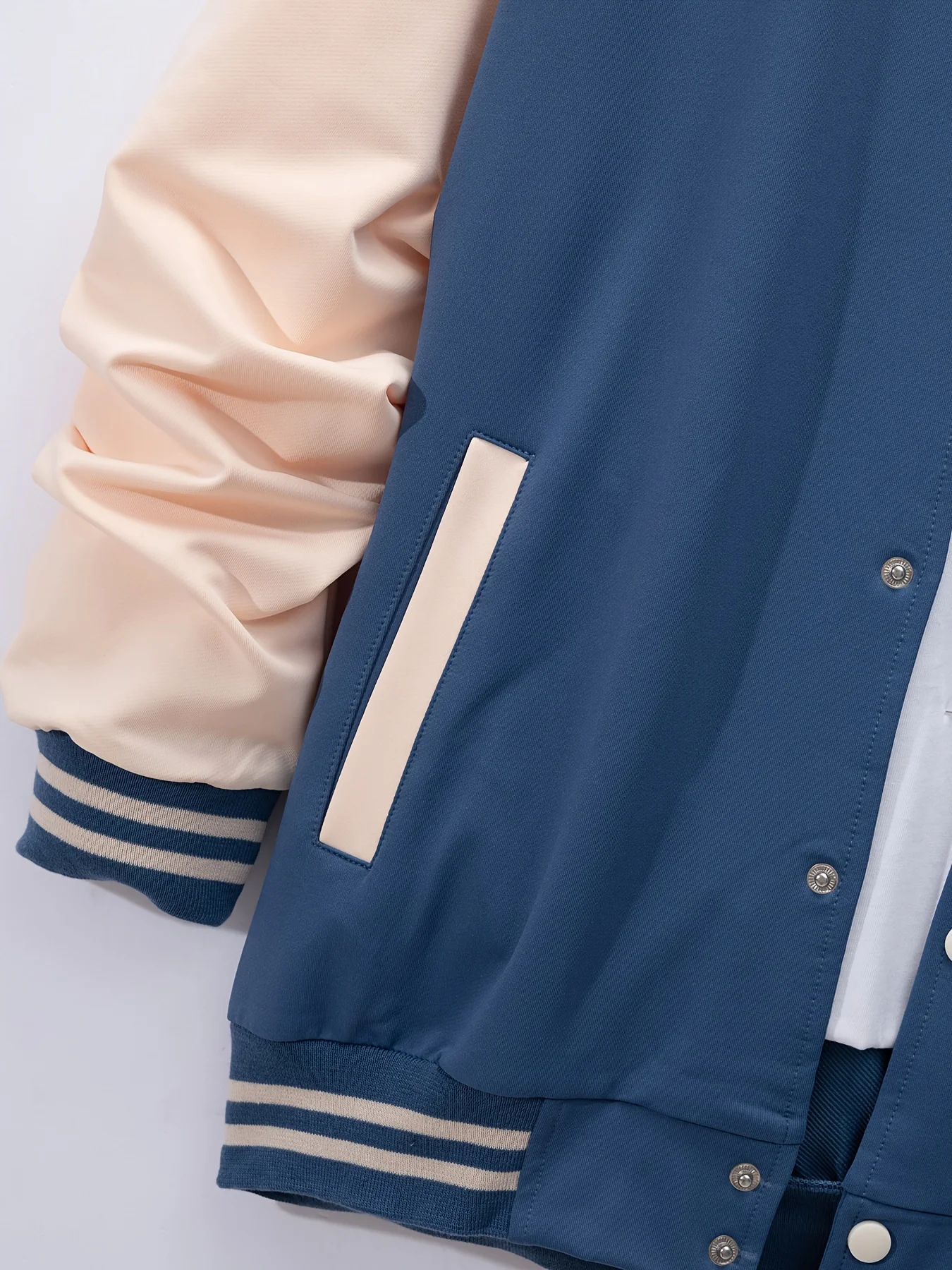 Polyester Men's Casual Baseball Jacket & Pants Set - Color Block, Button-Up with Belt Detail for Spring/Fall