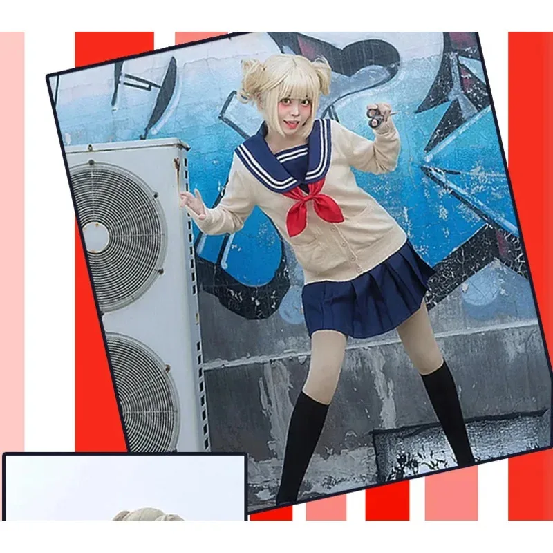 

Аниме My Hero Academia Himiko Toga Косплей Костюм JK Униформа Костюм моряка Юбки Свитер Пальто Хэллоуин Рождественская одежда Gir VD
