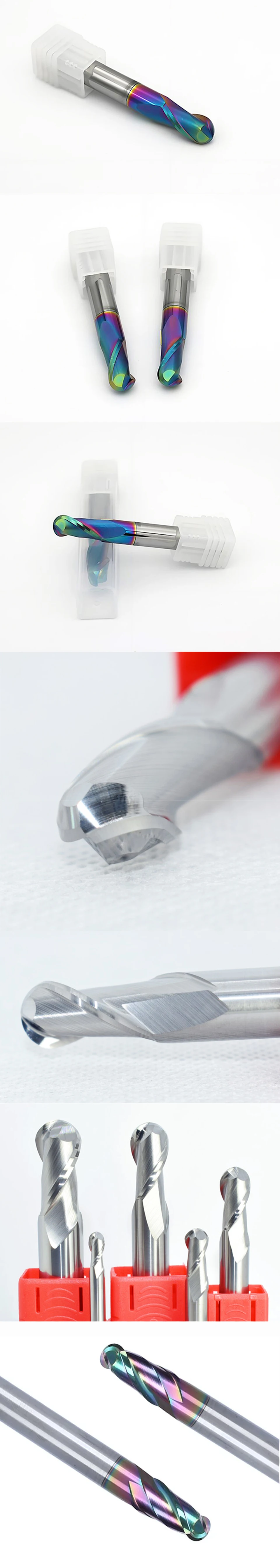 YZH Kugelkopffräser aus Vollhartmetall, Wolframstahl, DLC-beschichtet, HRC55, CNC, 2 Schneidkanten, für Aluminium, Kupfer, Acryl, Eisen, R0,5~R10 – Detail 7