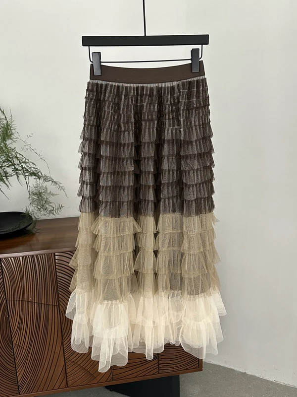 

Новая весенняя женская юбка-полусолнце с эффектом похудения, модная многослойная юбка-тортик из сетки с высокой талией, в стиле «Нежный Ветерок»