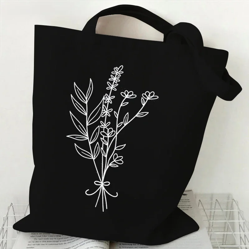 Vintage Wildflower Funny Canvas Tote Bag Women Butterfly Flower Shopping Bag Simplicity Aesthetics Reusable Female Shoulder Bag