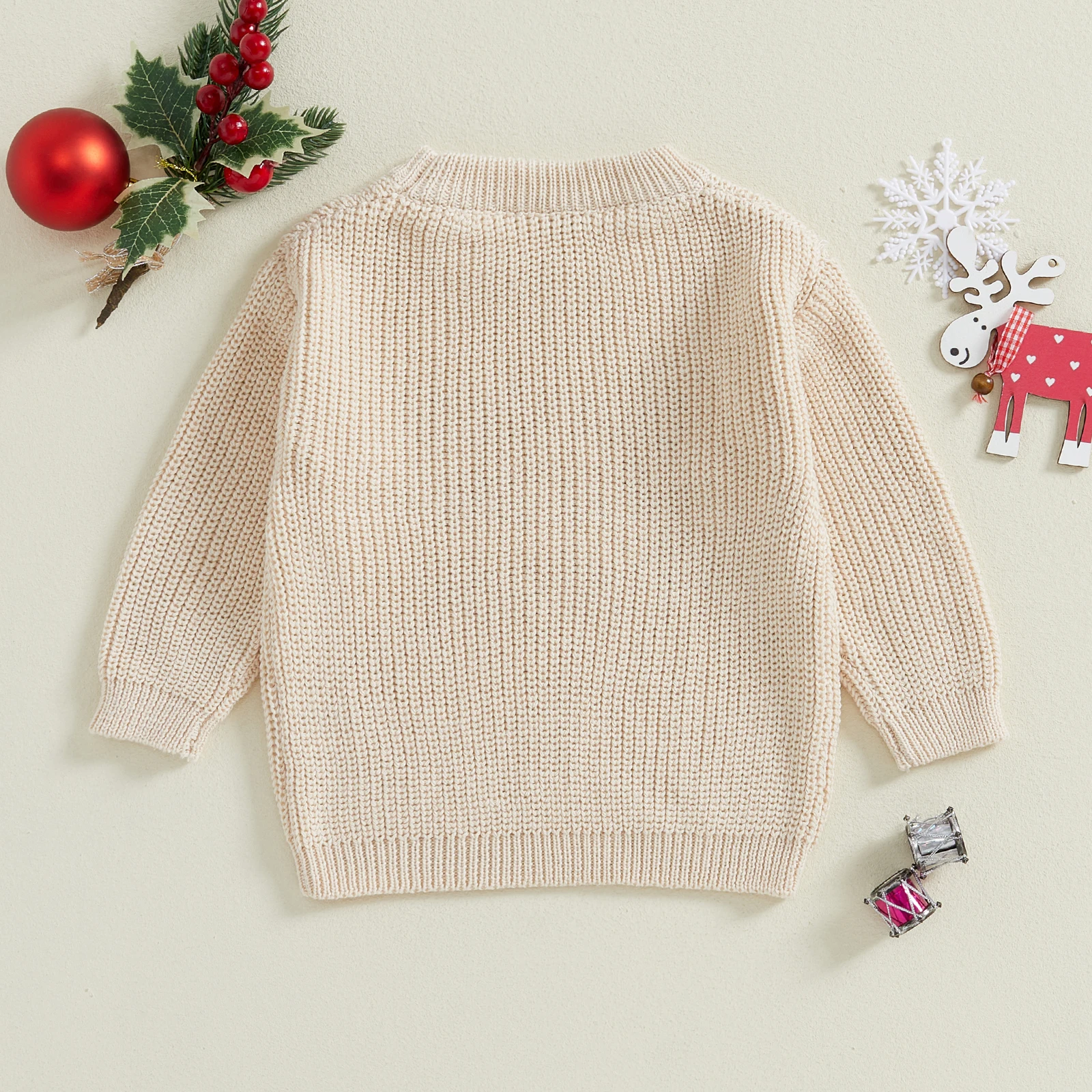 Baby Boy Girl Christmas Sweater Casual Letter Embroidery Warm Knitted Long Sleeves Pullover Infant Knitwear for Toddler